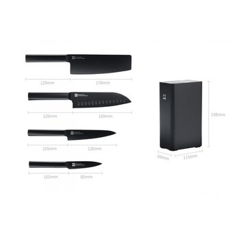  Набор ножей Xiaomi сталь X50 Cr Mo V 15 Huo Hou Heat Cool Black Non-stick Knife Set (4 ножа + подставка) 